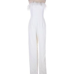 SAYLOR Feather-Trimmed White Staples Jumpsuit Size 8
